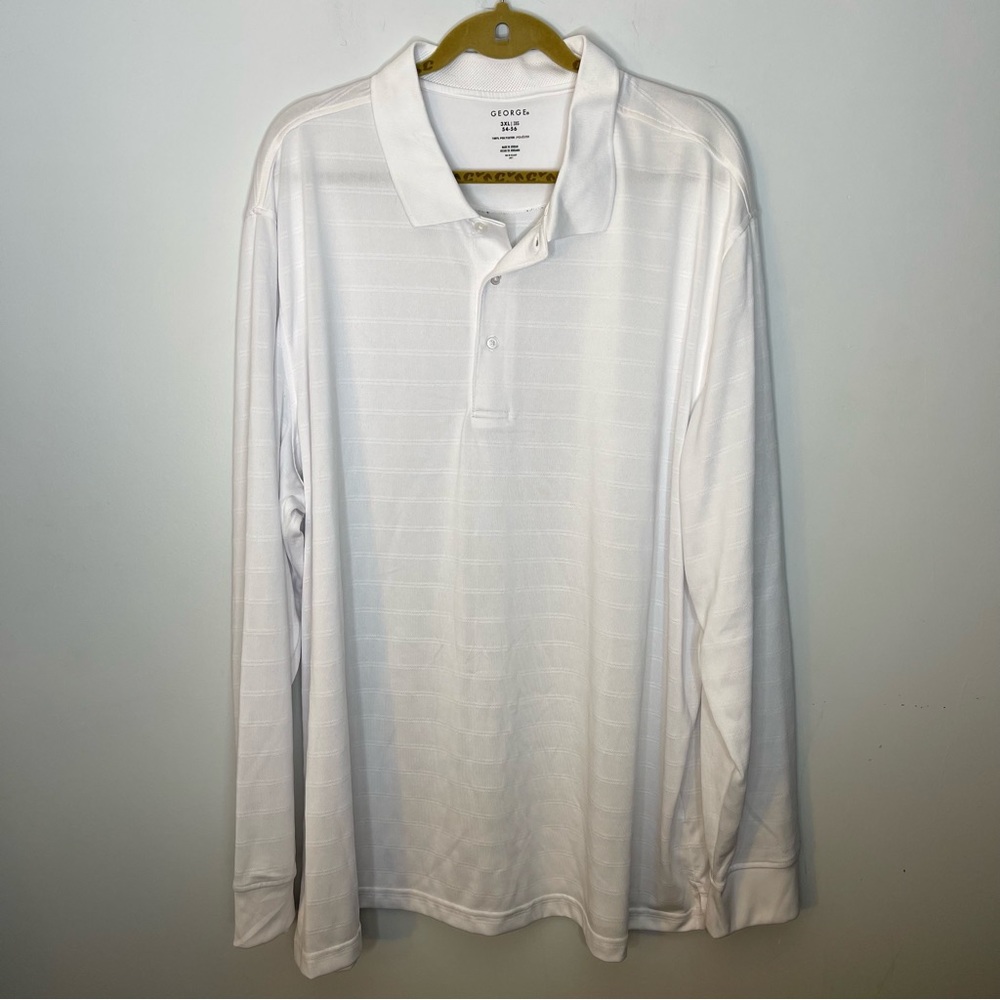 GEORGE White Long Sleeve Polyester Polo Top Size 3X